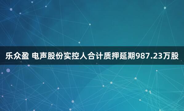 乐众盈 电声股份实控人合计质押延期987.23万股